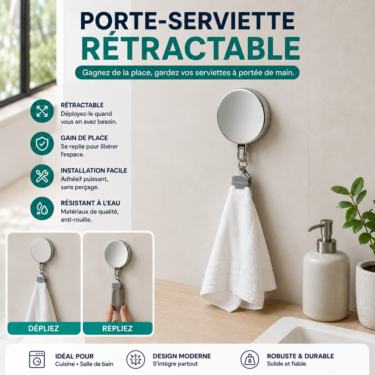 Porte-Serviette Rétractable – Gagnez de la Place dans Votre Cuisine & Salle de Bain - Ma boutique