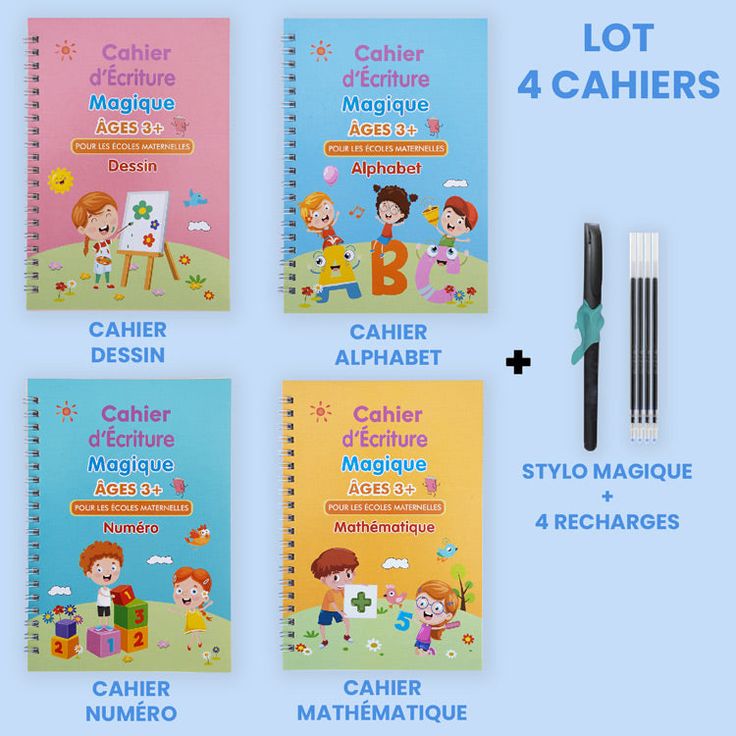 Cahier d’Écriture Réutilisable 4-en-1 pour Enfants – Alphabet, Chiffres, Maths & Dessin - Ma boutique
