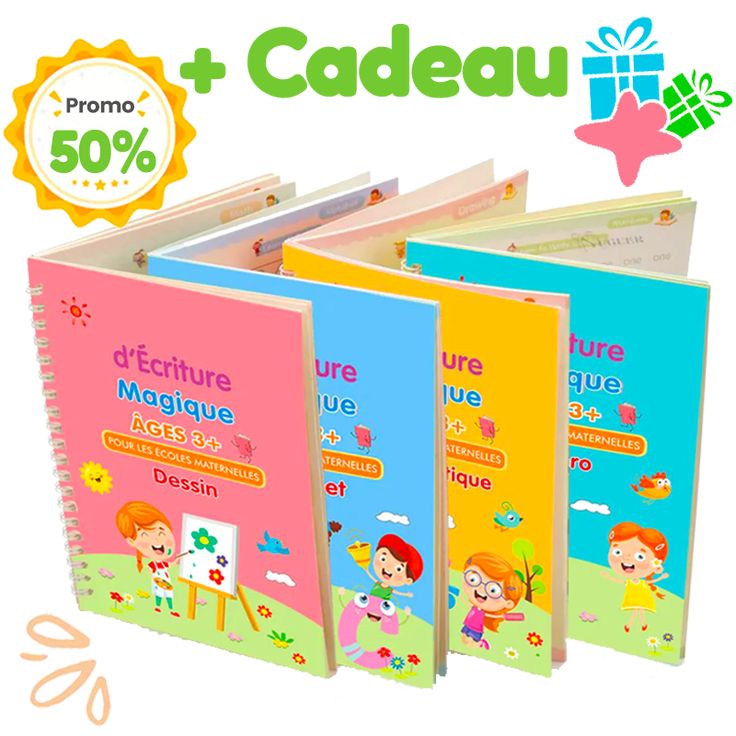 Cahier d’Écriture Réutilisable 4-en-1 pour Enfants – Alphabet, Chiffres, Maths & Dessin - Ma boutique