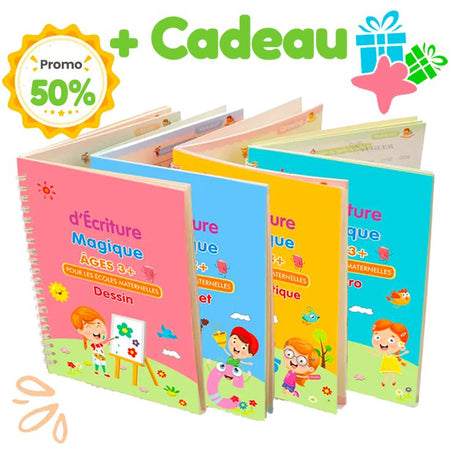 Cahier d’Écriture Réutilisable 4-en-1 pour Enfants – Alphabet, Chiffres, Maths & Dessin - Ma boutique